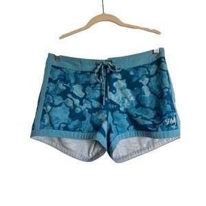 Huk Sz 4 Performance Fishing Camo Board Shorts Swim Trunks Blue Women